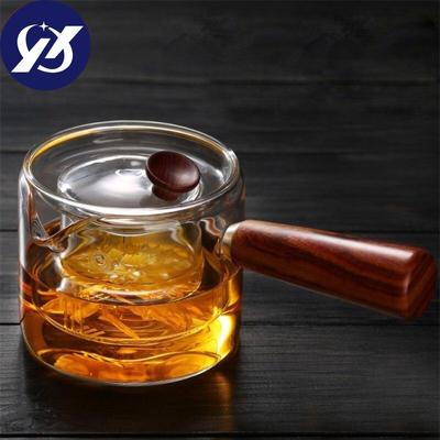 500ML Isıya Dayanıklı Cam Çaydanlık Ahşap Saplı Cam Çay Sürahisi Süt Çay Su Isıtıcısı