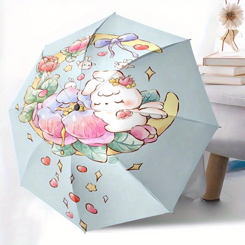 1pc Beautiful Bunny and Flowers Automatic Opening and Closing Umbrella, Lightweight 3-Fold, With Cute Cartoon Characters, Suitable for Home, Outd