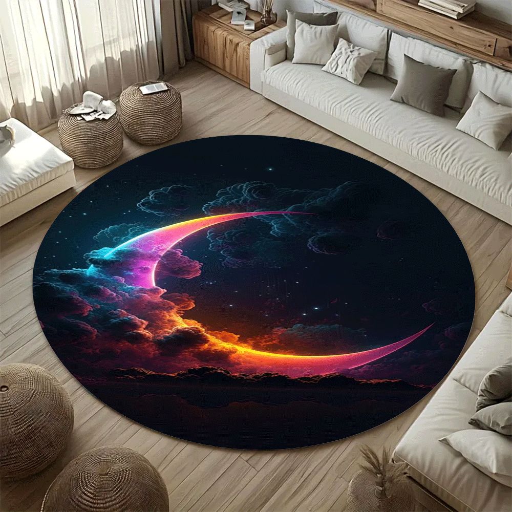Round Abstract Celestial Pattern Flannel Rug Printed Design Modern Art Decor Soft Anti Slip Carpet For Living Room 60cm