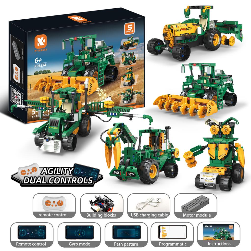 Moc 331Pcs 5 In 1 Creative Electric Rc Farmer'S Car Robot Model Harvester Diy Building Blocks Children'S Puzzle Toy Gift