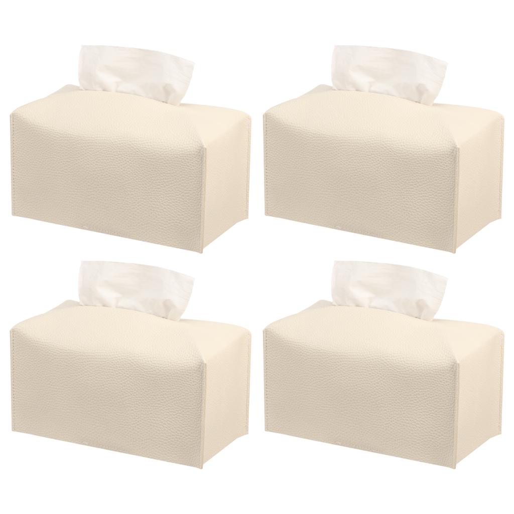 4 Pcs Tissue Box Cover Foldable PU Leather Rectangular Tissue Holder with Bottom Belt for Home Bathroom Vanity Desk Decorative