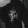Minimalist Line Drawing Hooded Sweatshirt World Map Compass Letter Back Print Casual Loose Long Sleeve Top