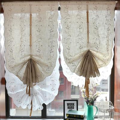Retro Pamuk Keten Dantel Işlemeli Balon Oturma Odası Mutfak için Perde Yukarı Çekin Diş Çubuğu Kısa Pencere