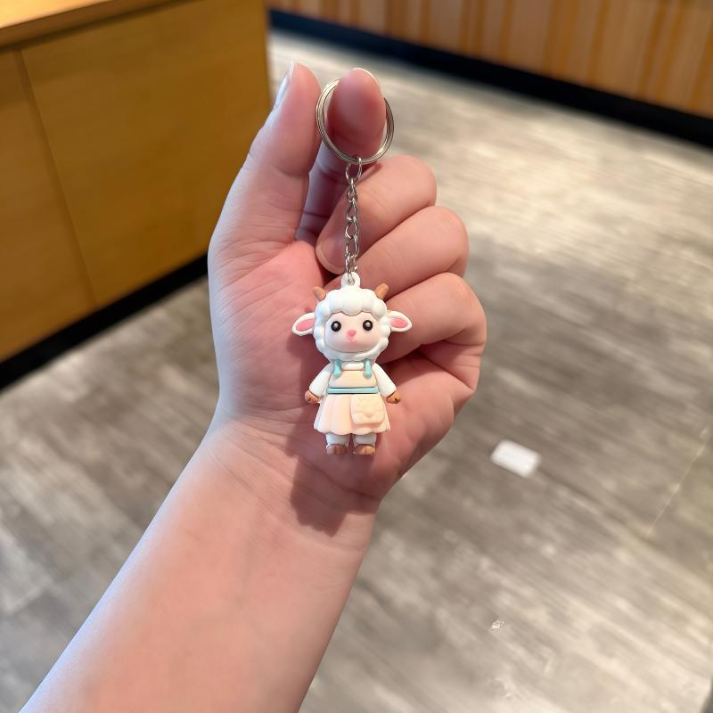 Pvc Keychains With Lovely Outfits Sturdy Metal Ring For Nice Bag Decor Gift For Kids And Friends Cute Cartoon Sheep