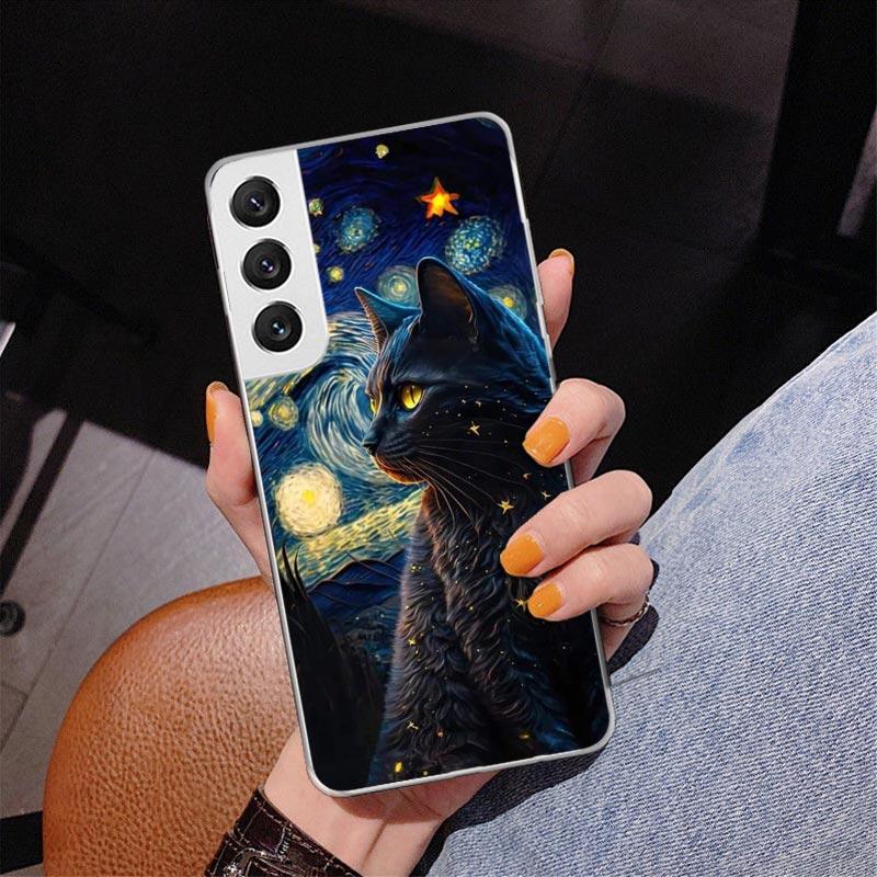 Black Cat Cartoon Cute Phone Case For Samsung Galaxy S24 S25 Edge S26 Ultra S23 S22 S21 Plus S20 FE + Personalized Print Cover G