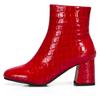 Schlangenleder Damen Stiefeletten Herbst Winter Kurze Stiefel Damenschuhe Schwarz Rot Silber Reißverschluss Motorrad Combat Stiefel Größe 43