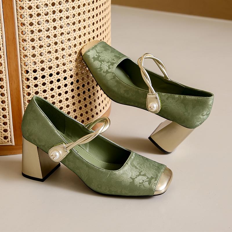

Модная женская обувь на высоком каблуке Мэри Джейн Элегантные сандалии Модные летние женские туфли-лодочки 2025 Новый дизайнер Роскошные Zapatillas De Mujer 40 зелёный