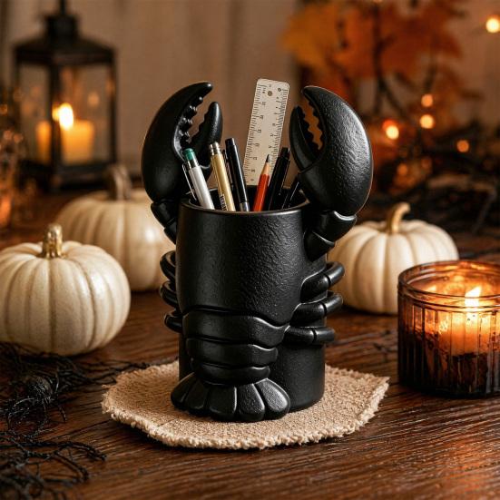 jijijing Lobster Pen Holder, 3D Printed Desktop Organizer, Crayfish Pencil Stand for Office Desk Student Supplies, Halloween Party Decoration Gift