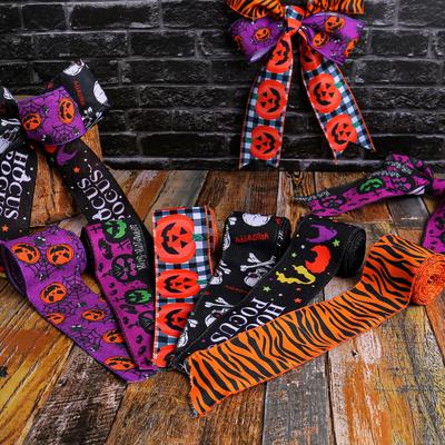Creative Halloween Ribbon, Plaid, Pumpkin Ribbon, Christmas Tree Decoration, Streamer Strips, Halloween Decorations