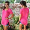 Women's Loose T-Shirt, V-Neck, Plus Size, Split Short Sleeve, Curved Hem