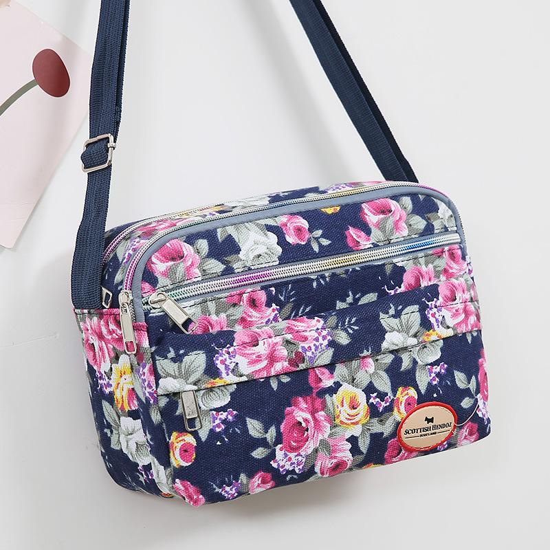 WTEMPO Canvas Dames Tas Modieuze Stoffen Tas Trendy Mama Schuin Crossbody Casual Meerdere Vakken Dames Schoudertas donkerblauwe kleur