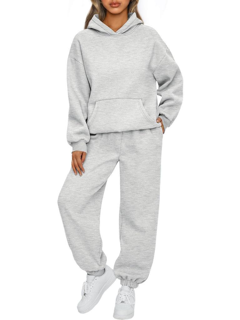 Autumn Winter Women's 2 Piece Hoodie Set, Casual Sportswear with Jogger Pants and Pullover Hoodie, Street Style Lounge Wear for Daily Outfits