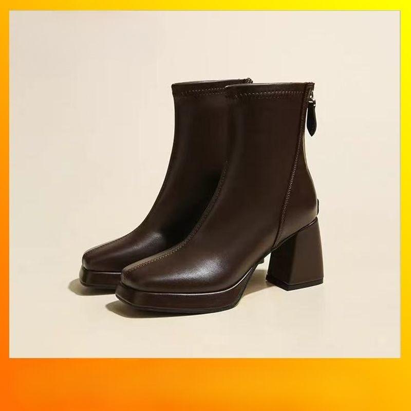 

Новый стиль коротких ботинок, женская обувь, универсальные и удобные ботинки с квадратным носком и массивным каблуком 40