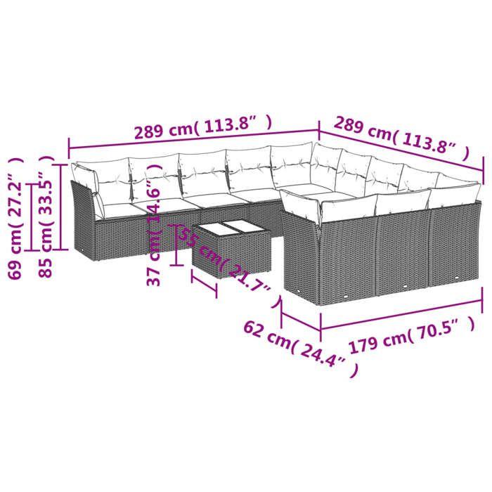 VidaXL Garden Lounge Set with Cushions 12 Pcs, Patio Sofas, Outdoor Furniture Set, Modern, Grey 3218421