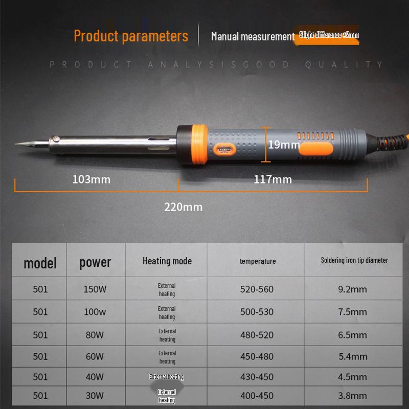 Eco-Friendly Industrial Grade Soldering Iron with Light, 80/100/150W Hot Stamping External Heating and Knife Tip