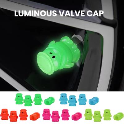 4 pezzi a forma di pinguino cappelli con valvole luminose valvole per pneumatici fluorescenti per auto cappelli che si illuminano al buio auto moto bici tappi per ruote coprimozzo per pneumatici Decor