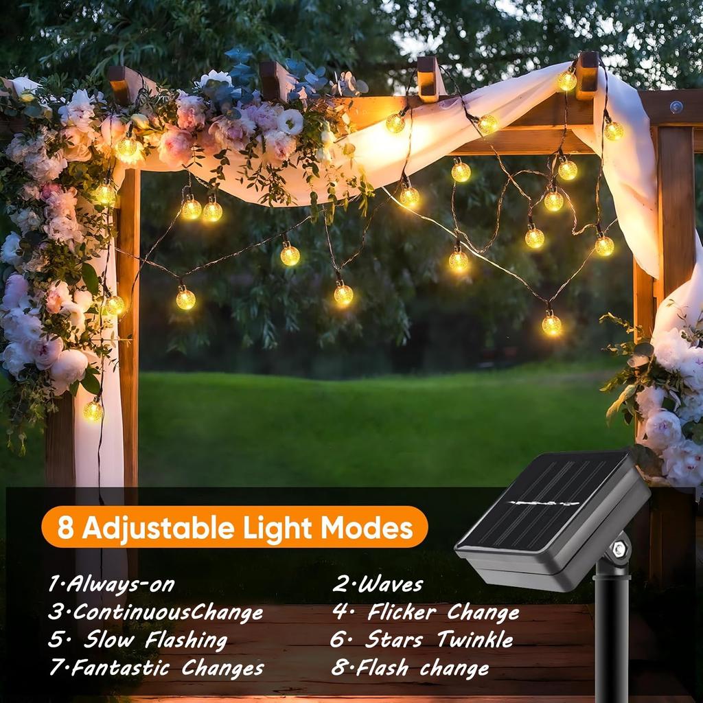 Guirlande Lumineuse Solaire Boules à Bulles d'Extérieur avec 8 Modes Étanche Guirlande Lumineuse de Noël pour Jardin Clôture Fête de Mariage Décoration