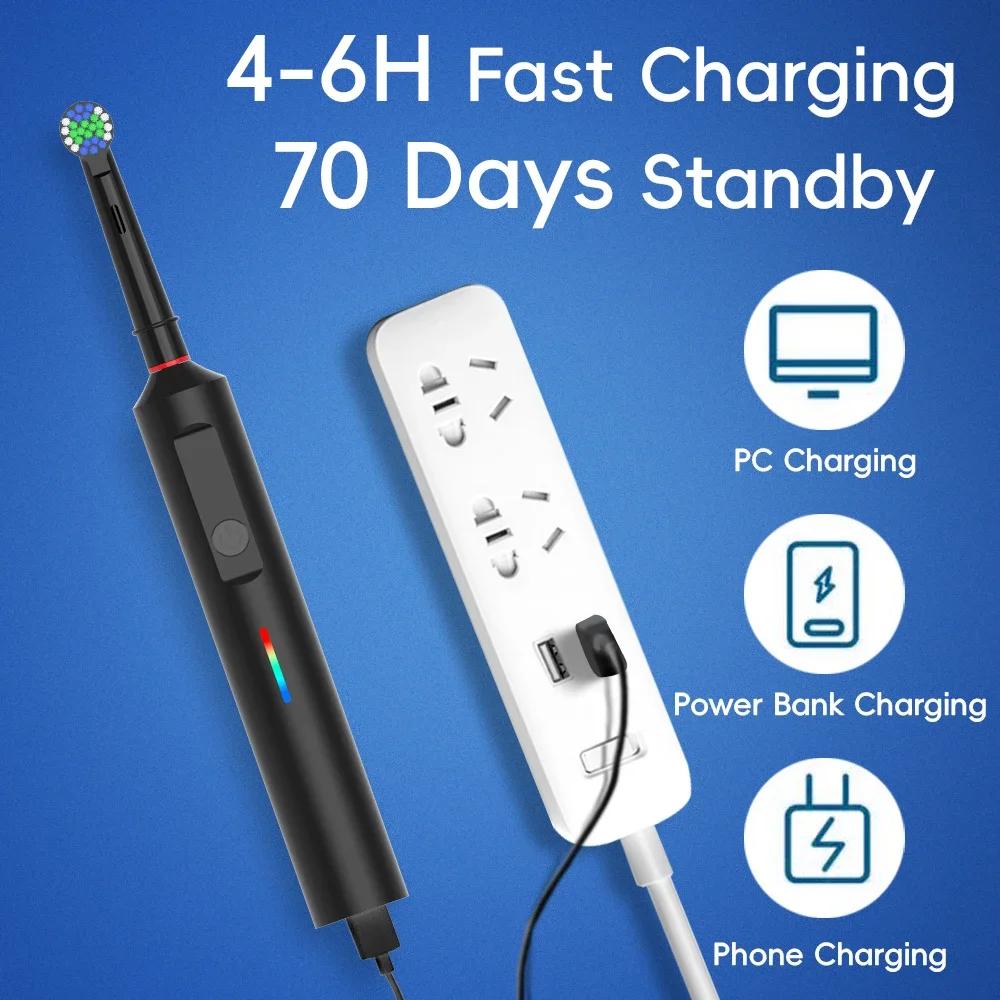 Smart Rechargeable Electric Toothbrush with 6 Heads, Rotary Oral B Compatible Replacement Brush Heads for Adults Whitening