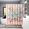 4pcs imitation relief pink Valentine's Day romantic print bathroom set waterproof shower curtain floor mat U-shaped toilet pad