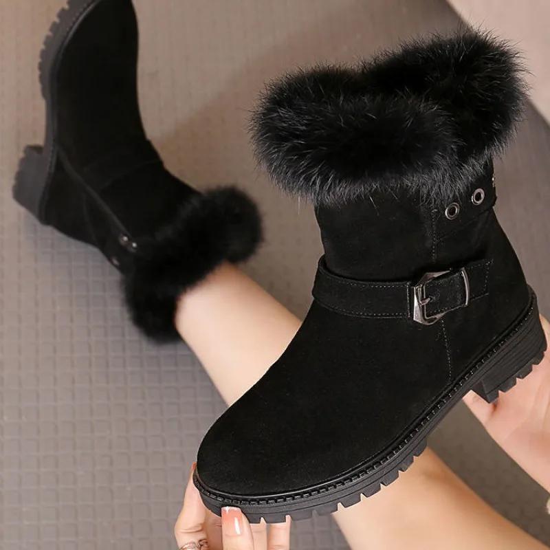 Ladies Snow Boots Mid Calf Half High Female Shoes Biker Elegant with Medium Heels Fashion Winter 2024 Novelty Padded Footwear 39