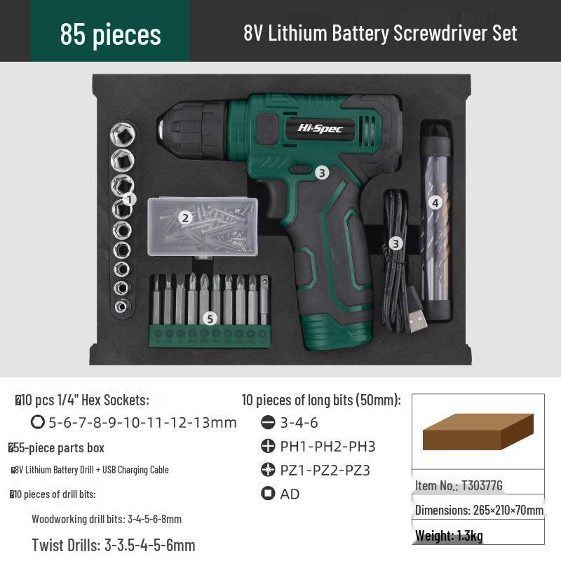 Rechargeable 8V Lithium Electric Handheld Drill Set for Home Repair