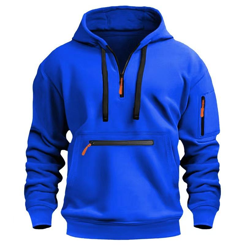 Men S Spring Hooded Pullover Sweatshirt With Multiple Pockets