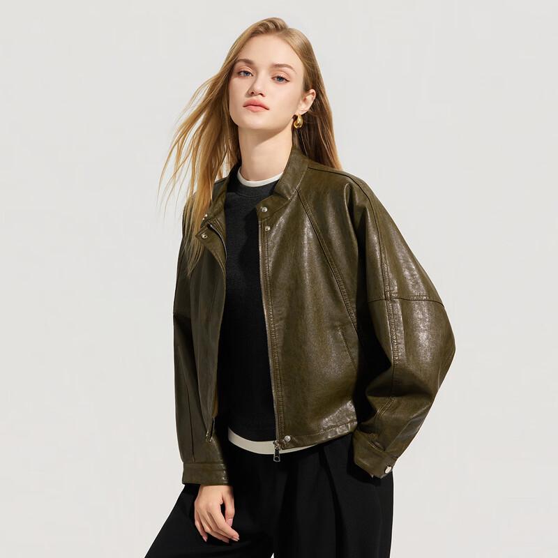 

Женская шикарная байкерская куртка из ПУ кожи со стойкой M