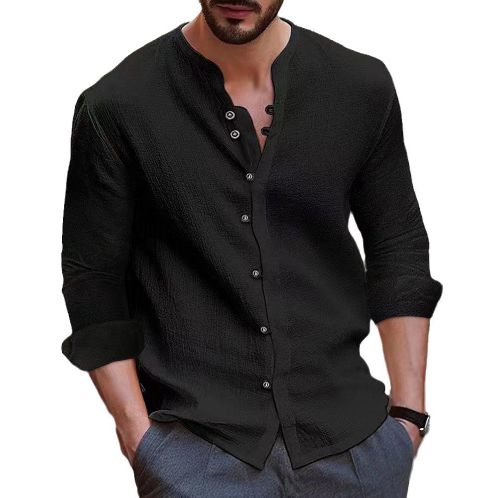 Camisa informal de manga larga de lino y algodón retro para hombre para otoño e invierno