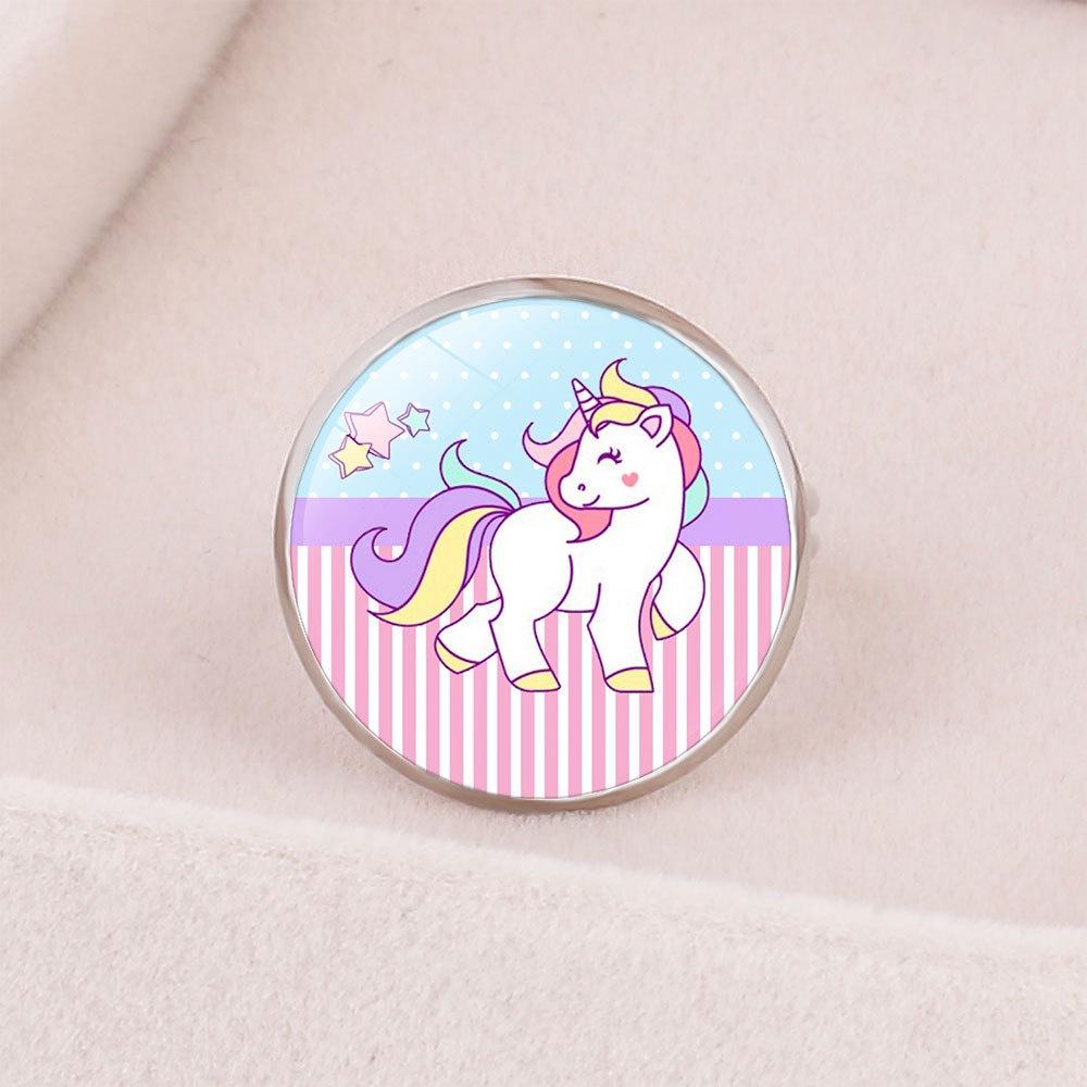 Colorful Unicorn Time Gem Ring Adjustable Cartoon Jewelry For Kids