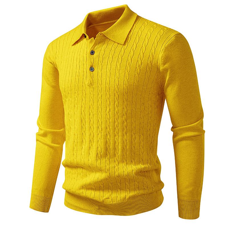 New Sweater Men's Large Size Jacquard Sweater Lapel Base Shirt Solid Color Sweater POLO Shirt