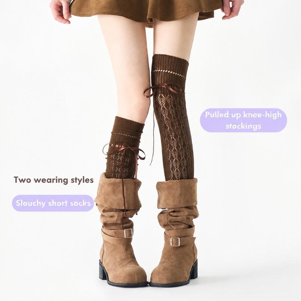 Hollow Out Lace Bow Stockings Sheer Mesh Knee High Socks New Lolita Stockings JK