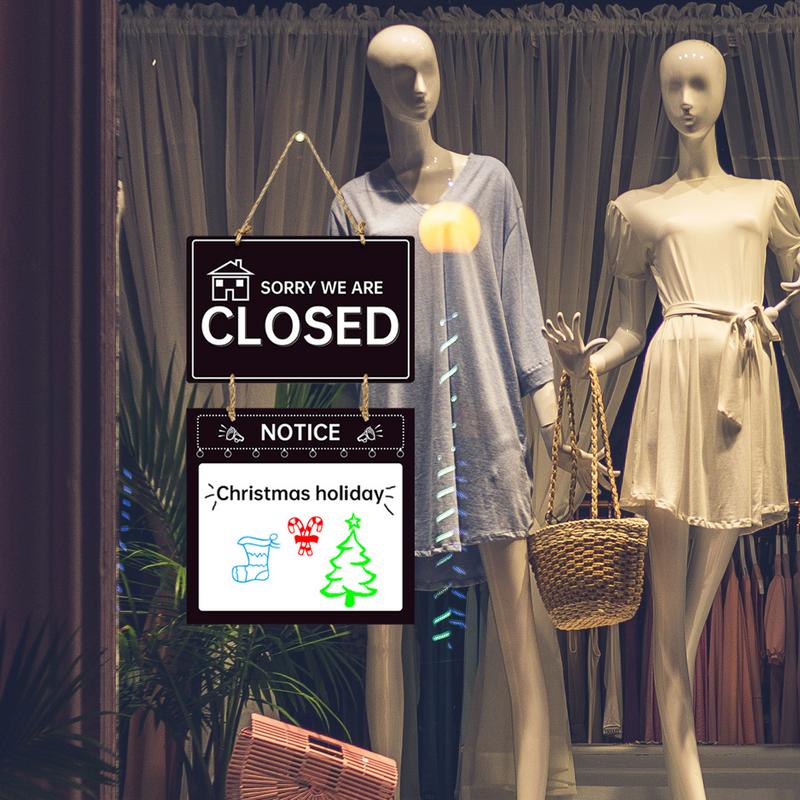 Oboustranná cedule s otevírací dobou obchodu Cedule Otevřeno a Zavřeno s hodinami Dekorativní uvítací tabule Otevírací doba pro obchod prodejnu posilovnu