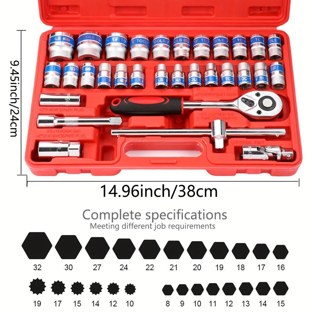 32 Pcs Mechanics Tool Set and Socket Set, 1/2"  Drive Deep and Standard Sockets, Ratchet Wrench Set, Mechanic Tool Kits