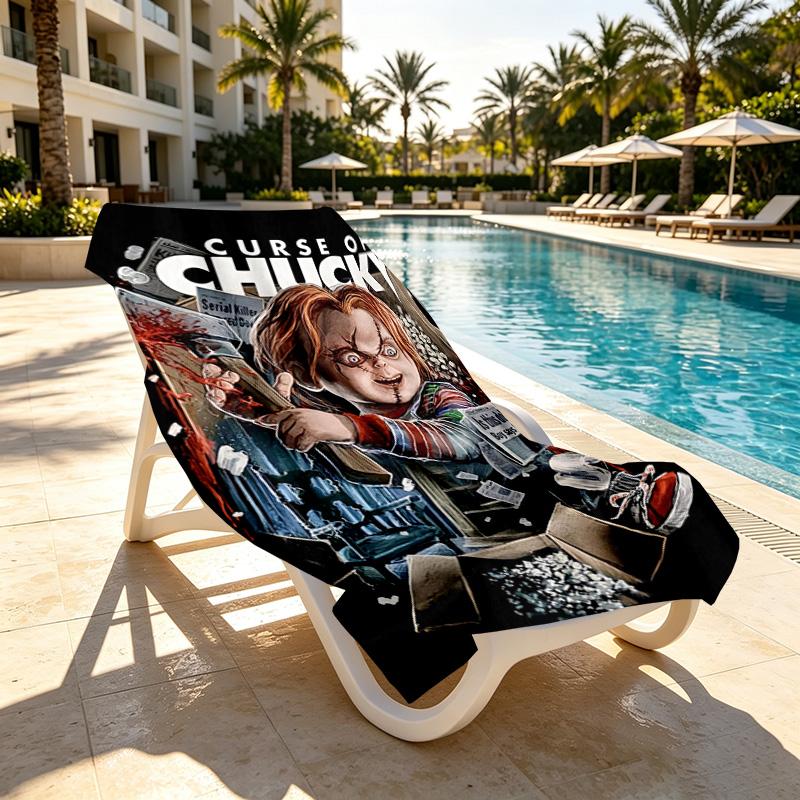 Bride of Chucky Print Beach Towel Design, Soft, Lightweight. for Home Bathroom, Spa, Pool, Yoga, Surfing, Camping, Gift for Family, Friend