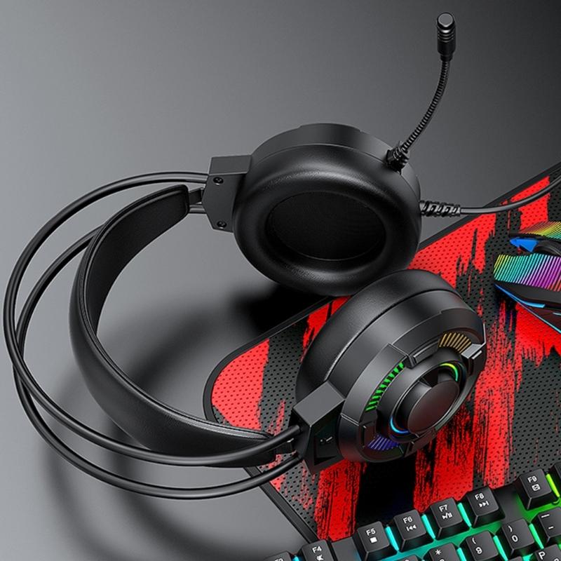 Led Illuminated Headset with 7.1Channel Surround Sound Adjustable Noise Reduction Mic for Gaming Enthusiasts Comfort Fit