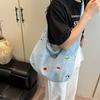 Sweet Women's Denim Shoulder Bag Large Capacity Messenger Bag Cute Embroidered Tote Bag  Outdoor