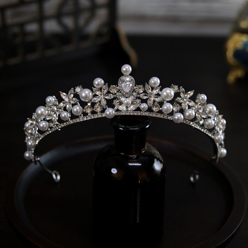 Korean New Style Exquisite Compact Simple Pearl Bride Wedding Crown Headdress Crown Tiara Hair Accessories