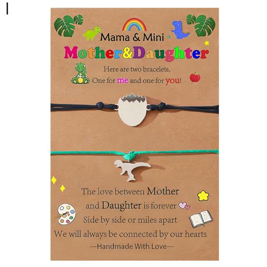 Mother Day Bracelet Dinosaur Element Handmade Heart Pendants Adjustable Size Women Wristband Meaningful