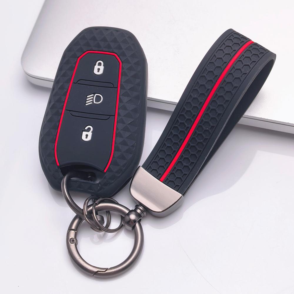 Sleutelhangerhoesje voor Peugeot 3008 5008 208 308 408 508 4008 C1 met Sleutelhanger Krasbestendig Oppervlak Schokbestendige Structuur Zachte Grip Textuur