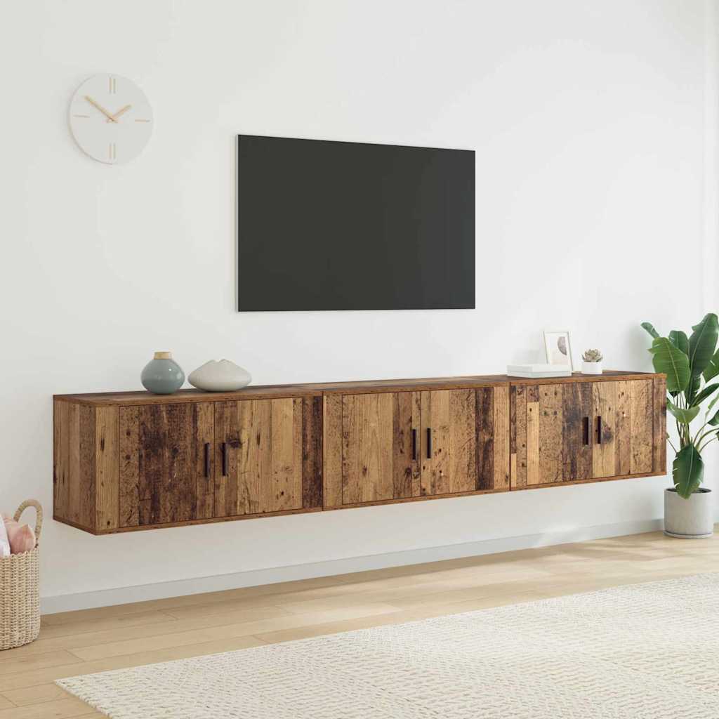 Wall Mounted TV Cabinet Set 3 Pcs Reclaimed Wood Look 80 X 34.5 X 40 Cm