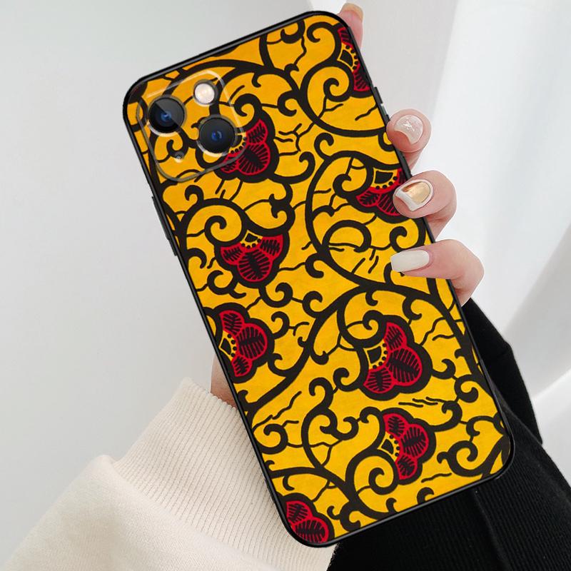 African Wax Pattern Fabric Phone Case For iPhone 11 12 13 14 15 16 Pro XS Max Mini Cover For iPhone X XR Plus Back Case