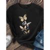 European Size Women's "Flying Butterfly" Printed Short-sleeved Shirt, Suitable for Daily Wear, Made of Soft and Breathable Polyester Fiber