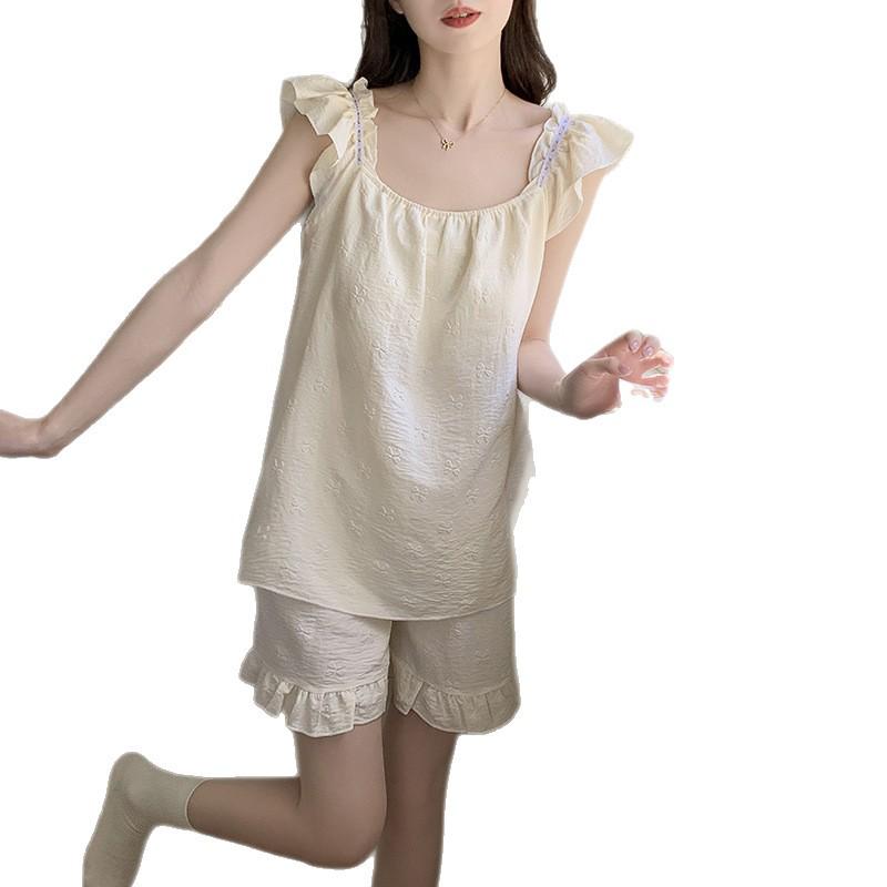 2026 Women's Cloud Cotton Camisole Pajama Set with Built-in Bra, Princess Style