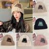 Expression Pattern Embroidery Knit Hat Women Autumn Winter Warm Thick Earmuff For Casual Outdoor Use