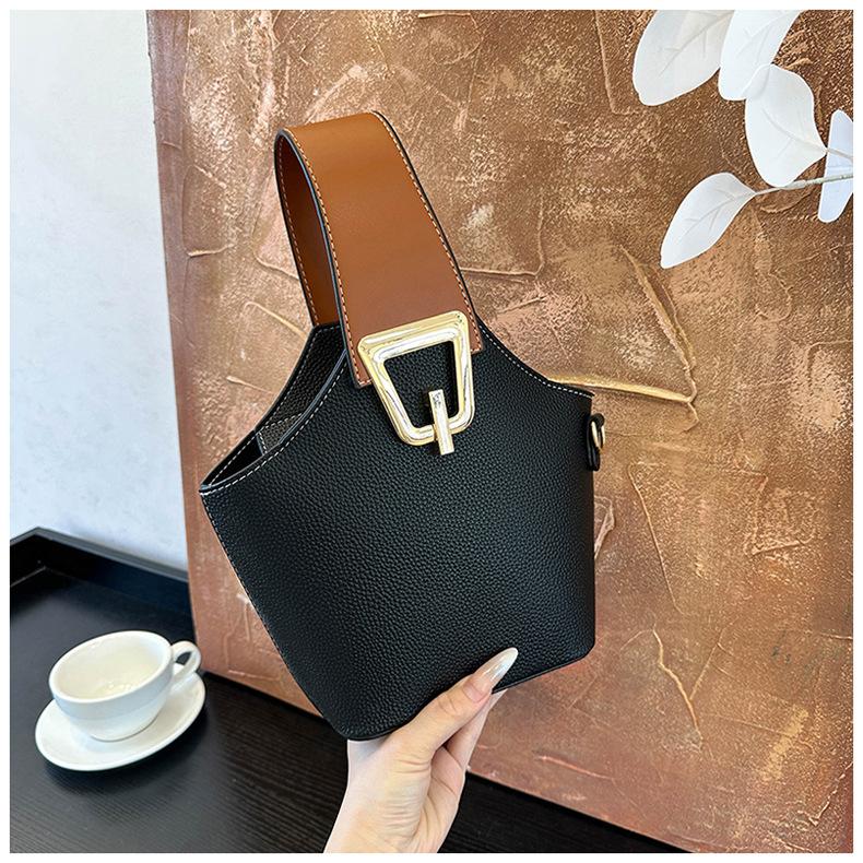 2025 New Niche Design Crossbody Bag Casual Simple Contrasting Color Shoulder Bucket Bag Fashionable High-end Handbag