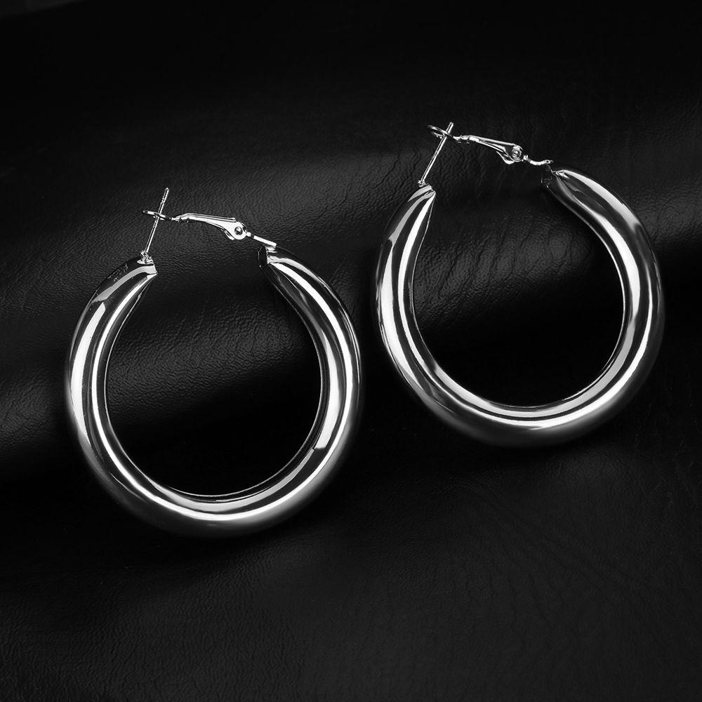 Punk Rock Minimalist Women Jewelry Big Gold Alloy Round Circle Hoop Earrings Thick Tube