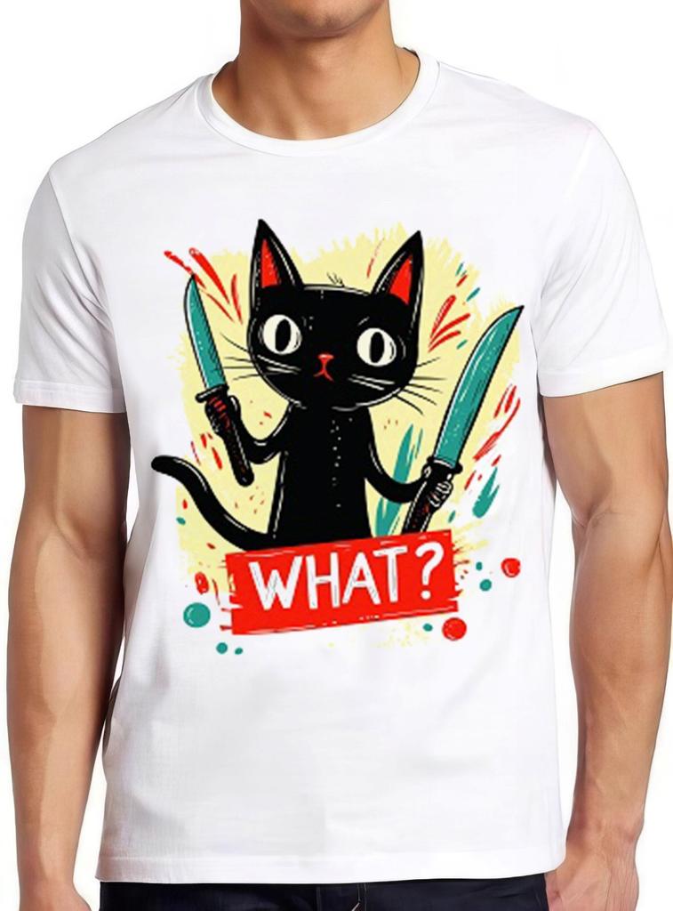 Cat What Murderous Black Cat With Knife Halloween Movie Gift Tee T Shirt 2371