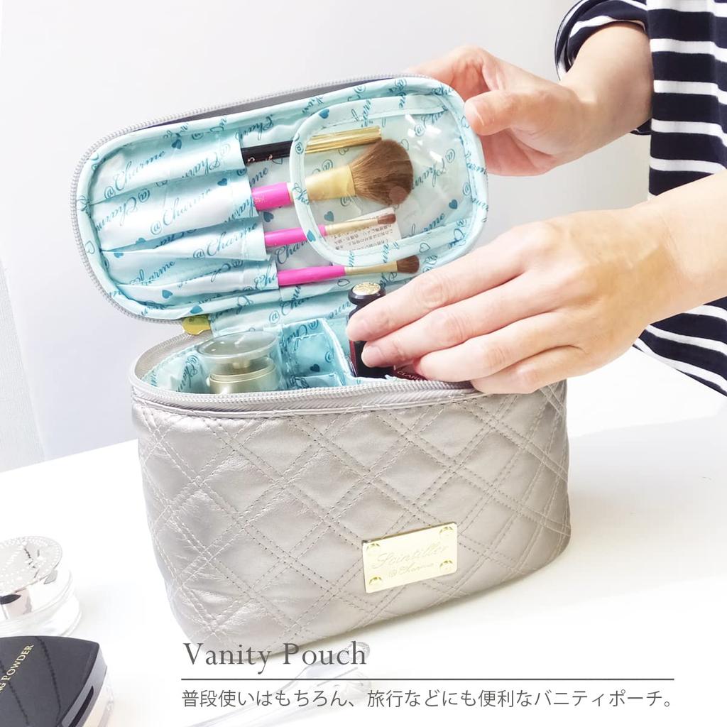 At First Vanity Makeup Cosmetic Shiny AF8337 Pouch, Pouch, Pouch, Gray,