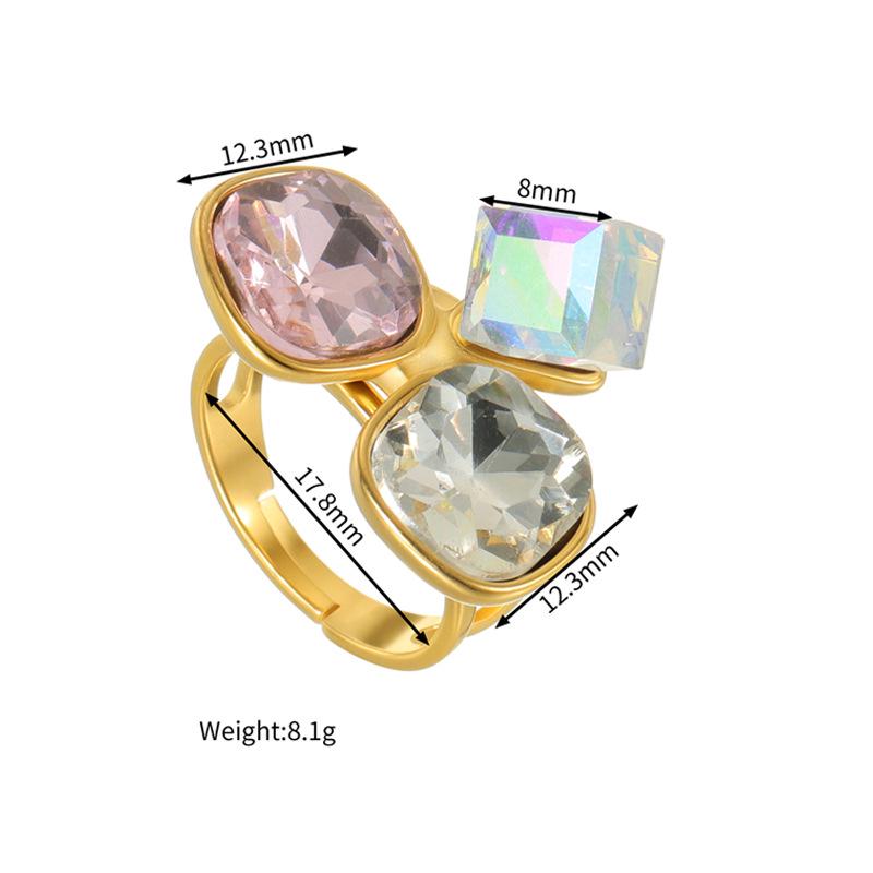 18K Gold Geometric Zircon Ring – Modern High-End Design with Titanium Steel