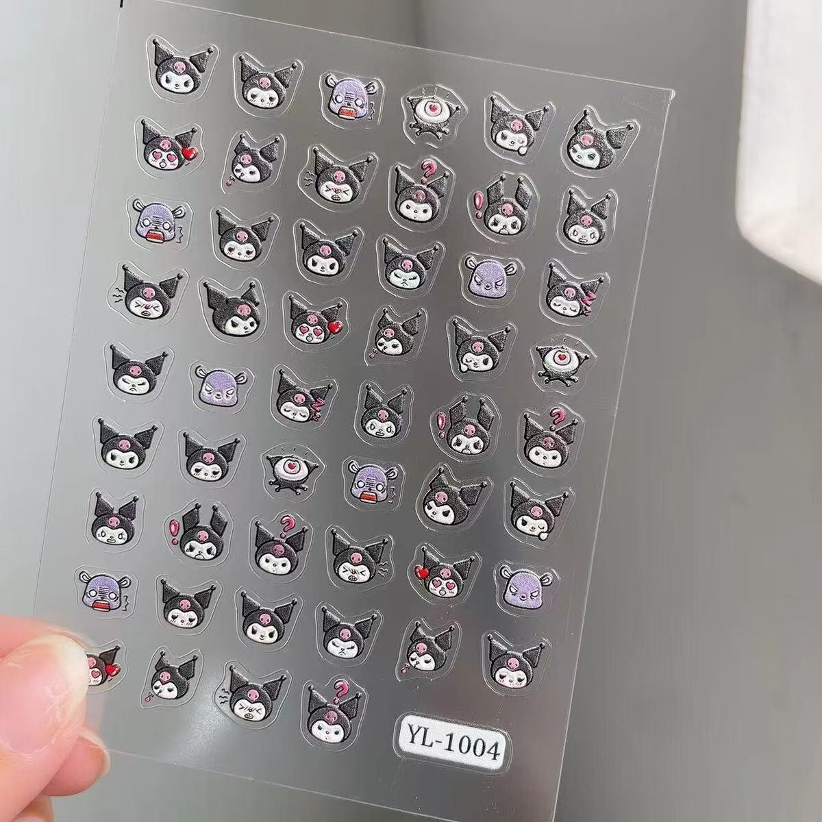 Embossed Kuromi Cartoon Nail Art Sticker & Square Storage Book - Cute Sanrio Japanese Style, Waterproof, Kids